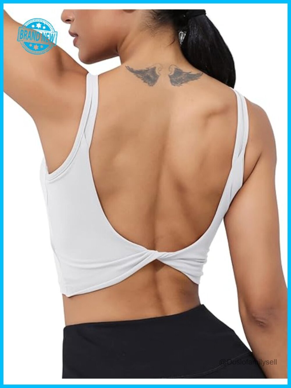 Womens Backless Padded Yoga Tank Top Crop Bra Twist Low Back Cami for Gym